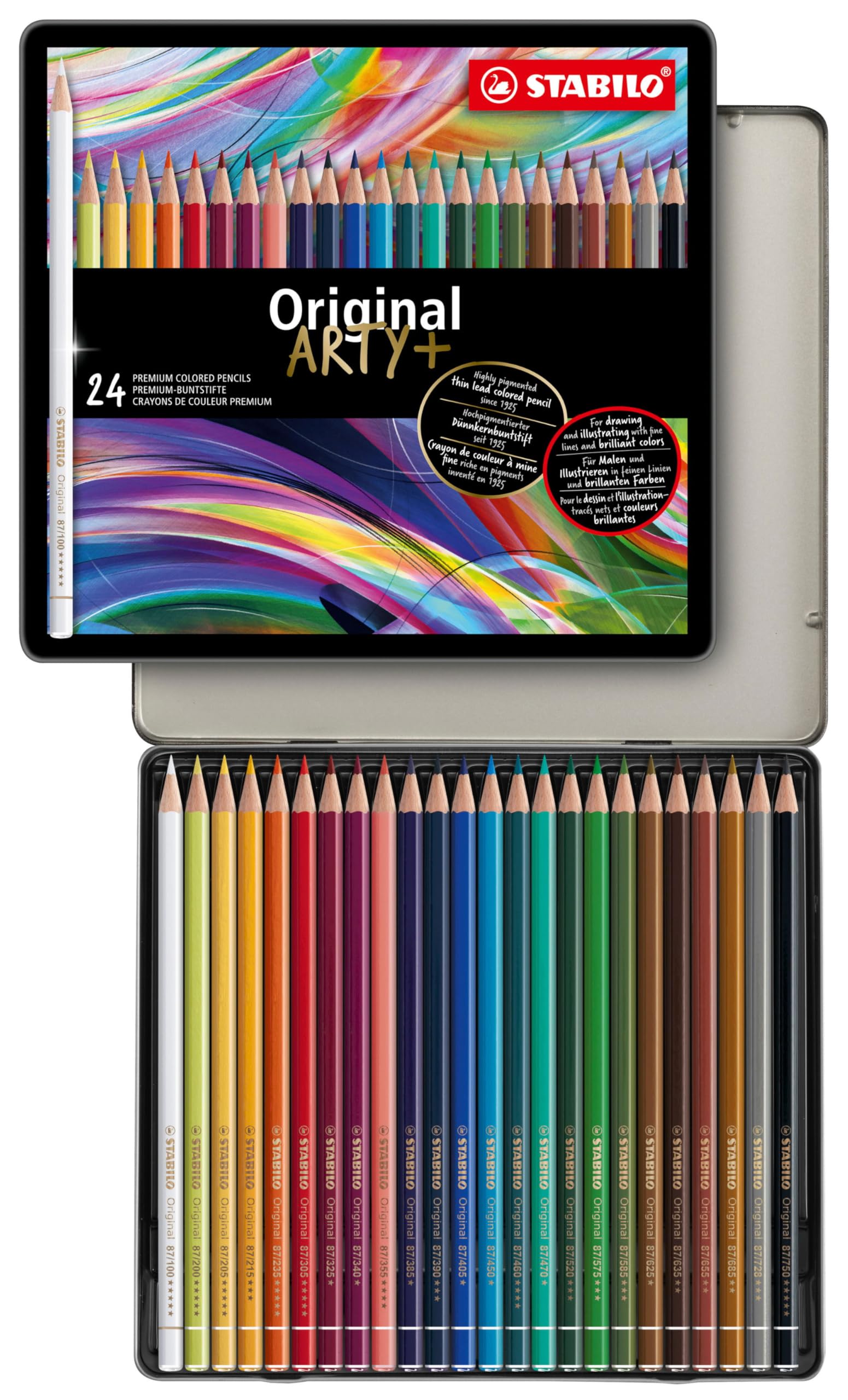 STABILO Original - Thin Lead Colouring Pencil - ARTY+ - Tin of 24 - Assorted Colours