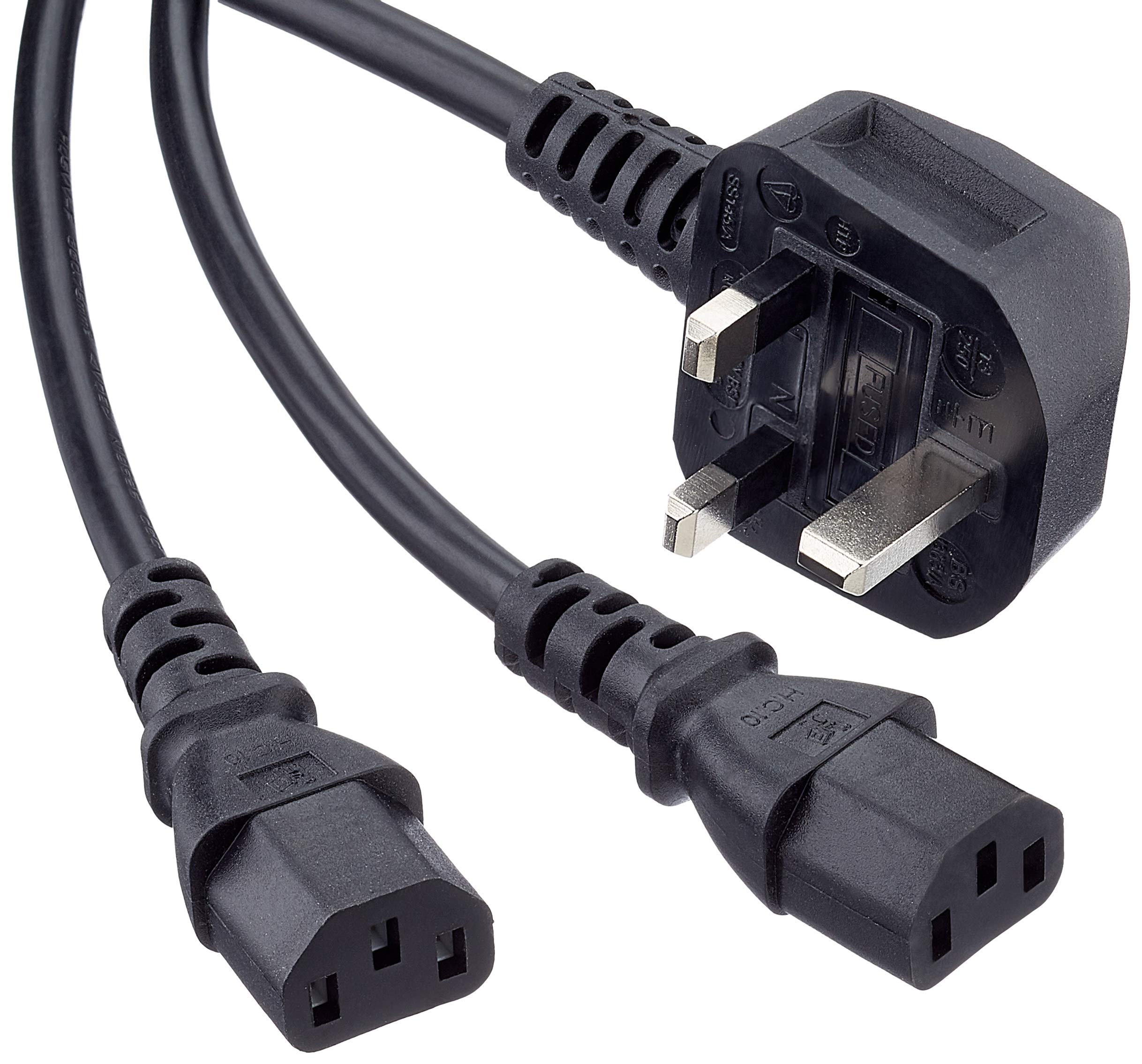 Pro Elec PE01092 IEC Splitter, UK Plug to 2 x IEC C13 Sockets, 2 m Lead, Black
