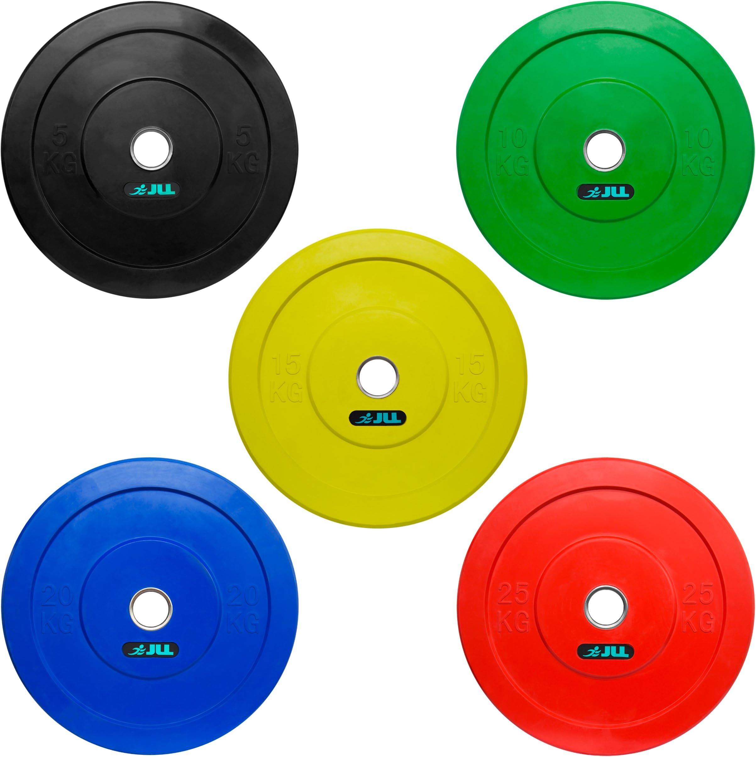 JLL® Olympic Bumper Weight Lifting Plates, 5kg-25kg, Colour Coded Weights, Solid Rubber Plates, 2" Reinforced Sleeve
