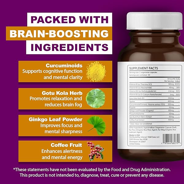 NUROVIVE – FOCUS & MEMORY SUPPLEMENT FOR BRAIN HEALTH, FOCUS SUPPLEMENT & NEUROTRANSMITTER SUPPORT WITH VITAMIN B12, B1, B3 & B5 PLUS TAURINE, 60 CAPSULES