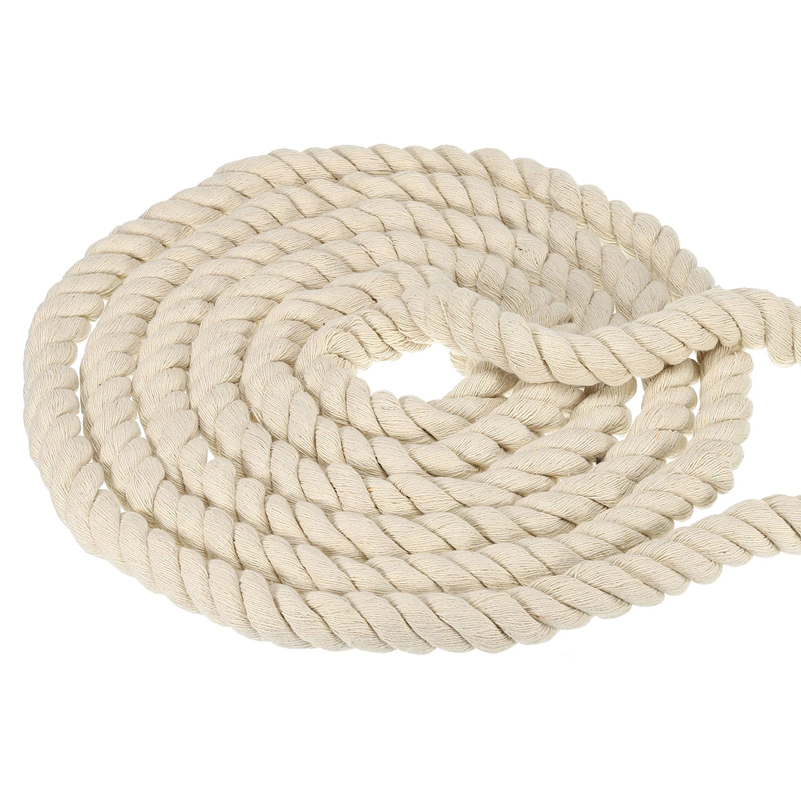 PATIKIL 3/4 Inch x 49 Feet Natural Twisted Cotton Rope, 3 Strand Tug of War Rope with Sealing Tape for Craft Railings Home Decor, Beige