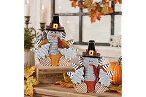 Zcaukya 2 Pack Thanksgiving Turkey Decorations, Wooden Turkey Figurines Table Decor for Office Bedroom Kitchen, Indoor Harvest Fall Decorations for Home