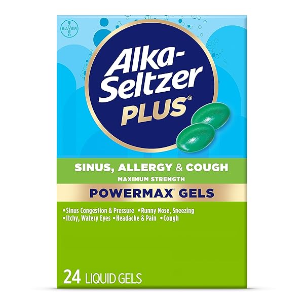 ALKA-SELTZER PLUS MAXIMUM STRENGTH POWER MAX SINUS, ALLERGY AND COUGH MEDICINE FOR ADULTS AND CHILDREN 12 YEARS AND OLDER – RELIEVES SYMPTOMS FROM ALLERGIES, COLDS OR HAY FEVER, 24 COUNT