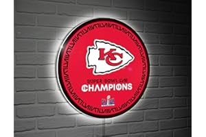 Team Sports America NFL Kansas City Chiefs Superbowl 58 Championship | Ultra-Thin LED Light Wall Sign Décor | Made in the USA | Football Fan Décor for Office, Living, Game or Bedroom (Round)