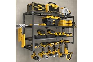 YYR 4 Layer Power Tool Organizer Wall Mount, Cordless Drill Hanger Storage Rack, Battery Tools Holder with Charging Station S