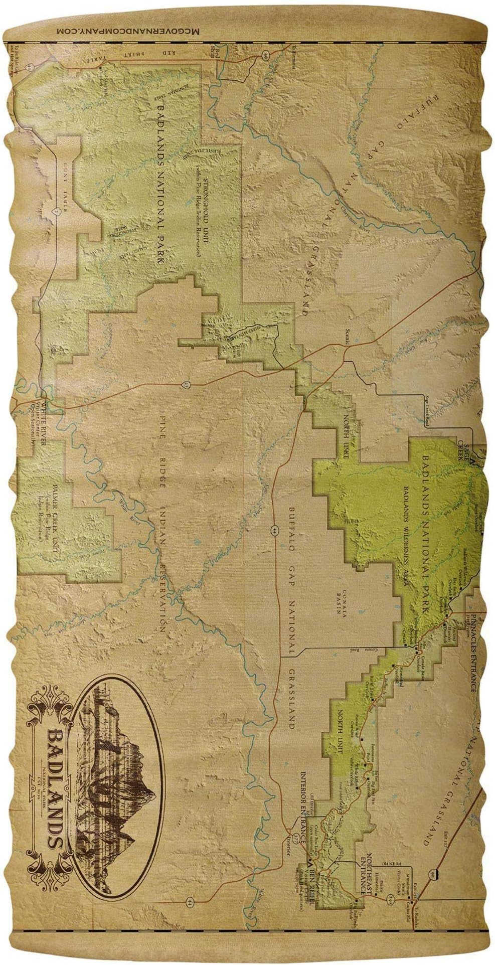 National Park 'Map' Series Bana - Bandana Used as a Face Mask, Head Band, Head Wrap, Neck Wrap, Scarf, Sports Headwear by McGovern and Company