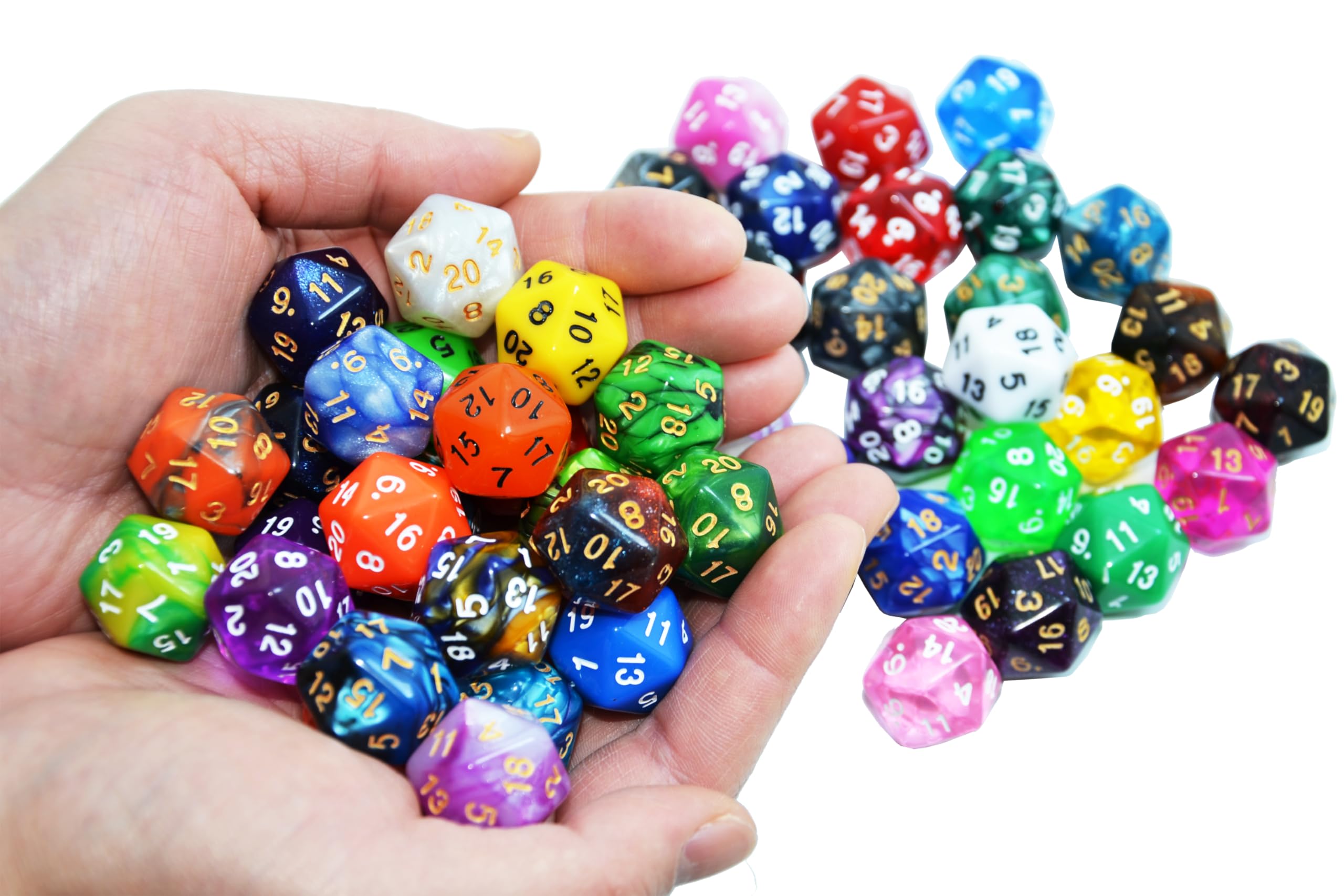 SmartDealsPro 50-Pack D20 20 Sided Dice Polyhedral Dice with Pouch for DND RPG MTG Table Game (D20, Mix Color)