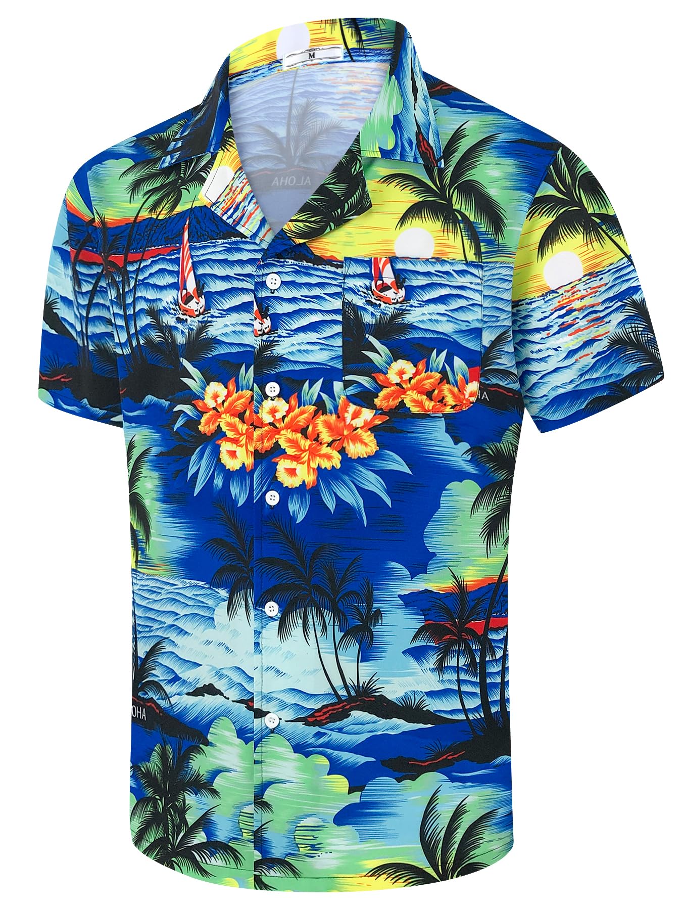 Mens Tropical Print Short Sleeve Shirt Shorts Set - Türkiye
