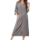 Ekouaer Zipper Robes for Women 3/4 Sleeve Bathrobe Lightweight House Coats for Women with Pockets Long Moo Moo Nightgown