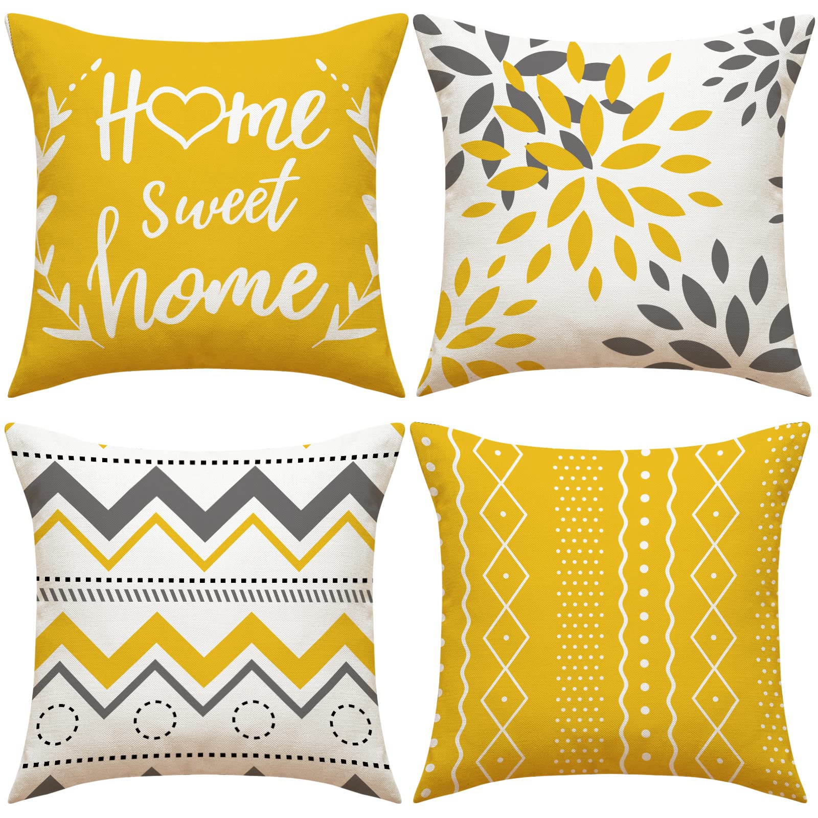 Kunoli Yellow Cushion Covers Set of 4, Outdoor Sofa Cushions Covers 18x18 inch, Waterproof Cushions Covers Outdoor Pillow Covers Home Decor, Outside Patio Furniture Cushions Clearance Cushion Covers