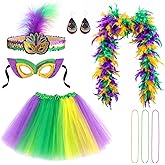 ZhouBoat 8Pcs Carnival Costume Accessory Outfit Set for Women Carnival Party Set with Tutu Skirt Feather Boa Feather Headband Mask Earrings Necklaces for Carnival Party