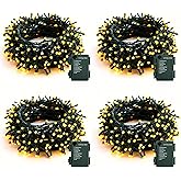 Dazzle Bright 4 Pack Battery Operated Outdoor String Lights, 50 LED 16 FT Warm White Christmas Lights Green Wire with 8 Modes Timer, Outdoor Battery Xmas Wreath Light for Christmas Holiday Decoration