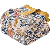 ERZVND Boho Spring Throw Blanket Reversible Cotton Bohemian Tapestry,100% Cotton Throw Blanket for Couch,Sofa,Chair,Lightweight Boho Quilt Soft 4-Layer Muslin Blanket for Adults, 50"x60"