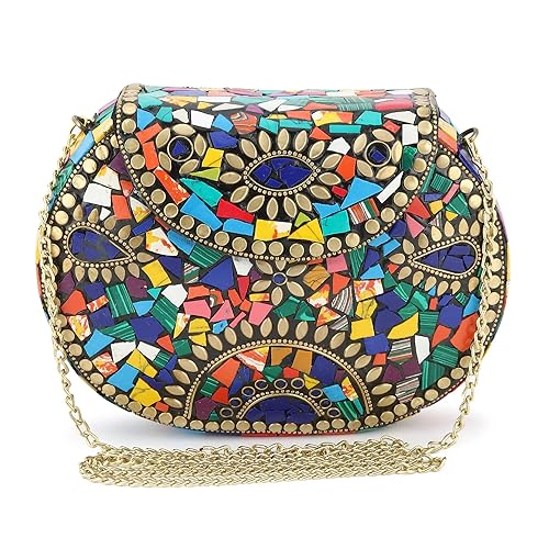 Voila Stylish Antique Ethnic Handmade Party Metal Clutch For Women - Multicolor