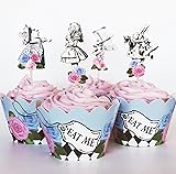 24 Vintage Alice in Wonderland Cupcake Toppers and