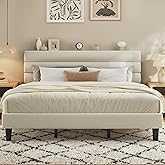 Fluest King Size Bed Frame, Platform Bed Frame with Velvet Upholstered Headboard, No Box Spring Needed, Sturdy Metal Support, Noise Free, Easy Assembly, Beige