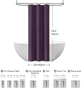 Waterproof Shower Curtain 92x182cm Purple with Metal Hooks view 5
