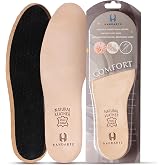 HANDARTE Leather Sockless Shoe Insoles | Thin Dress Shoe Inserts for Men/Women | 100% Natural Goatskin - ChromeFree, Anti Sweat &amp; Anti-Odor (Brown, US W9.5/M8 | EU41)