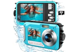 Yifecial 4K Underwater Camera with 32GB Card 1250mAh Battery 56MP Autofocus 11FT Waterproof Camera Dual-Screen Selfie 16X Underwater Camera for Snorkeling Waterproof Floatable Digital Camera