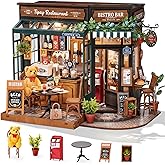 Rolife DIY Miniature Coffee Bar Dollhouse Kit Creative Gift for Adults | 1:18 Scale Tipsy Restaurant Tiny House with LED Light, Wooden 3D Puzzle Model Kit, Diorama Craft Set for Home Decor Display