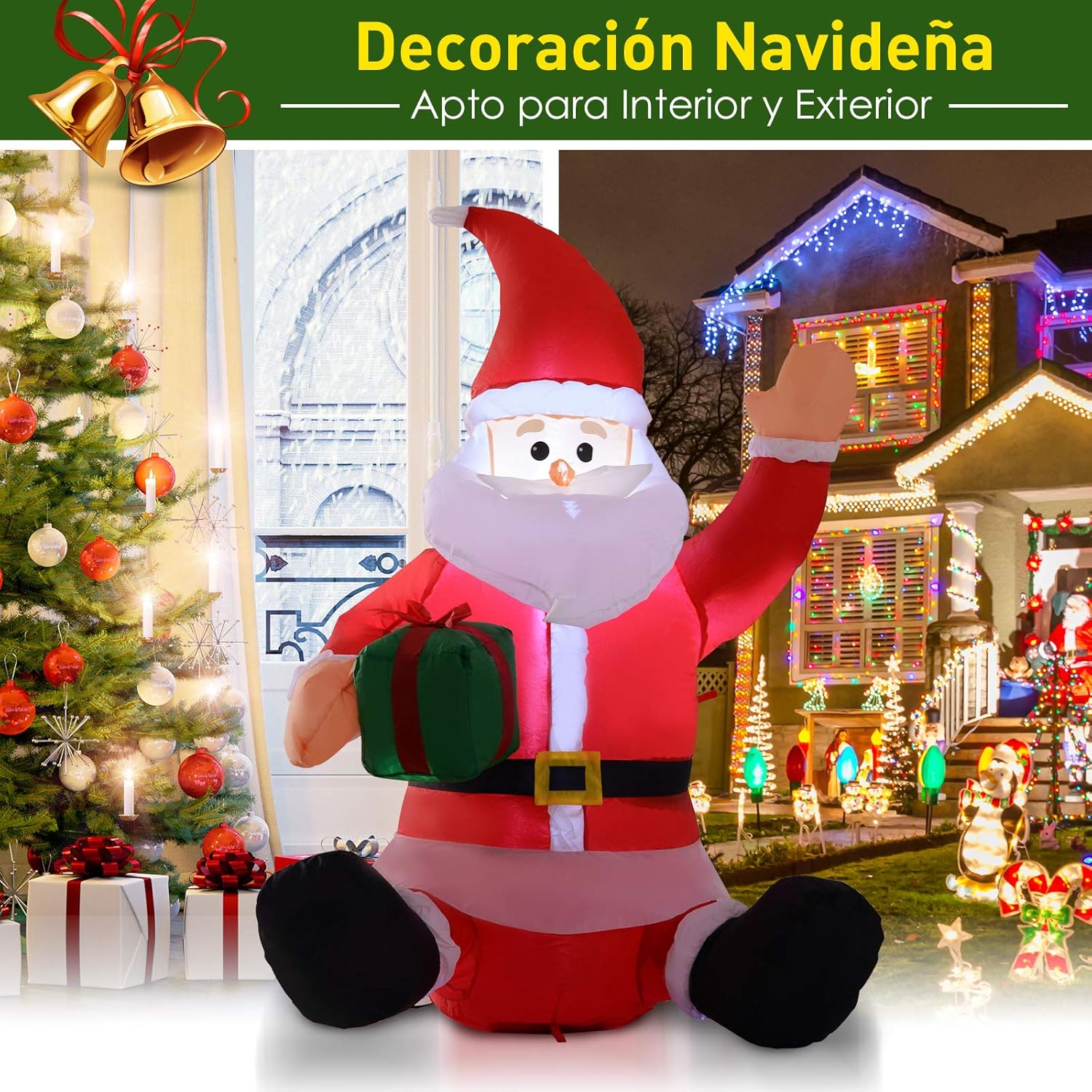 Decoración original HOMCOM Santa Claus Inflable 1.2m Papá Noel