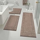 Pauwer Bathroom Rugs Sets 3 Piece Bathroom Shower Rugs with U-Shaped Contour Toilet Mat Absorbent Microfiber Plush Bath Mats Non Slip Bath Rugs Machine Washable Shaggy Bath Mat Set, Coffee