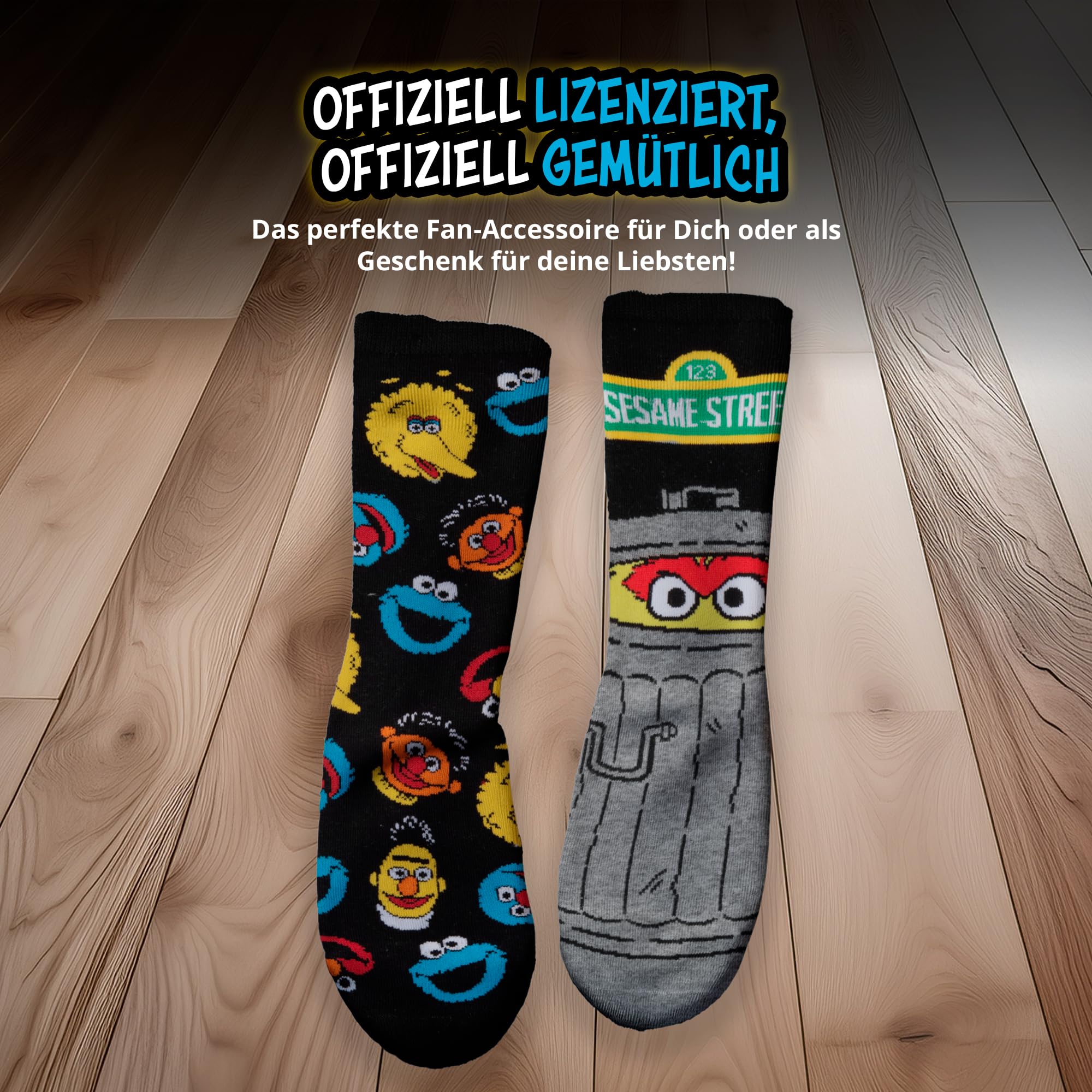 United Labels 5 Paar Sesamstraße Socken für Herren, grau schwarz, 40-45, Herrensocken, Männer Strümpfe 2