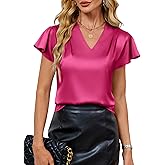 Blooming Jelly Women's Ruffle Sleeve V Neck Pleated Blouse