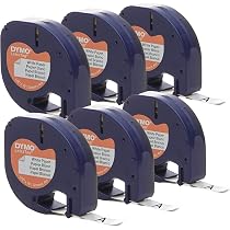 5-Pack 12mm Black On White Plastic Label Tape For DYMO LetraTag (91331, LT-100T, QX50)