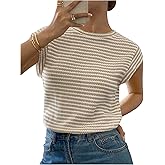 SOLY HUX Women's Striped T Shirt Crew Neck Cap Sleeve Knit Tee Casual Summer Tops
