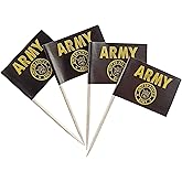 JBCD US Army Flag Gold Crest Toothpick Flag Mini Small Cupcake Topper Flags, 100 pcs