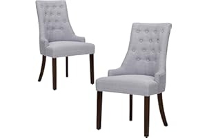 COLAMY Wingback Upholstered Dining Chairs Set of 2, Fabric Side Dining Room Chairs with Tufted Button, Living Room Chairs for Home Kitchen- Light Grey