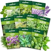 PLANTMEW 10 Herb Seeds Variety Pack - 7,000+ Heirloom Seeds - Basil, Cilantro, Lavender, Parsley, Dill, Thyme, Chives, Oregano, Sage, Herb Garden Kit for Planting Home Garden, Gardening Gift