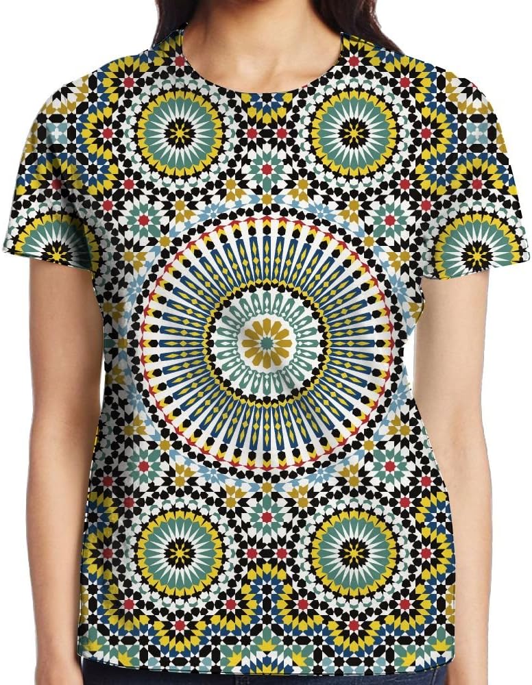 JeanCo Women's Ethnic Moroccan Middle Eastern Oriental Traditional Vintage Islamic Mosaic Motif Vintage T Shirts White