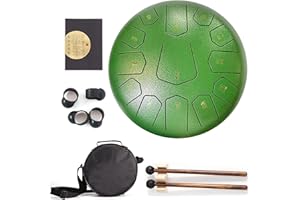 MUINS Steel Tongue Drum,Hand Drums Percussion Instrument With Drum Mallets Music Booklet Carry Bag (12 Inch, Chrome)