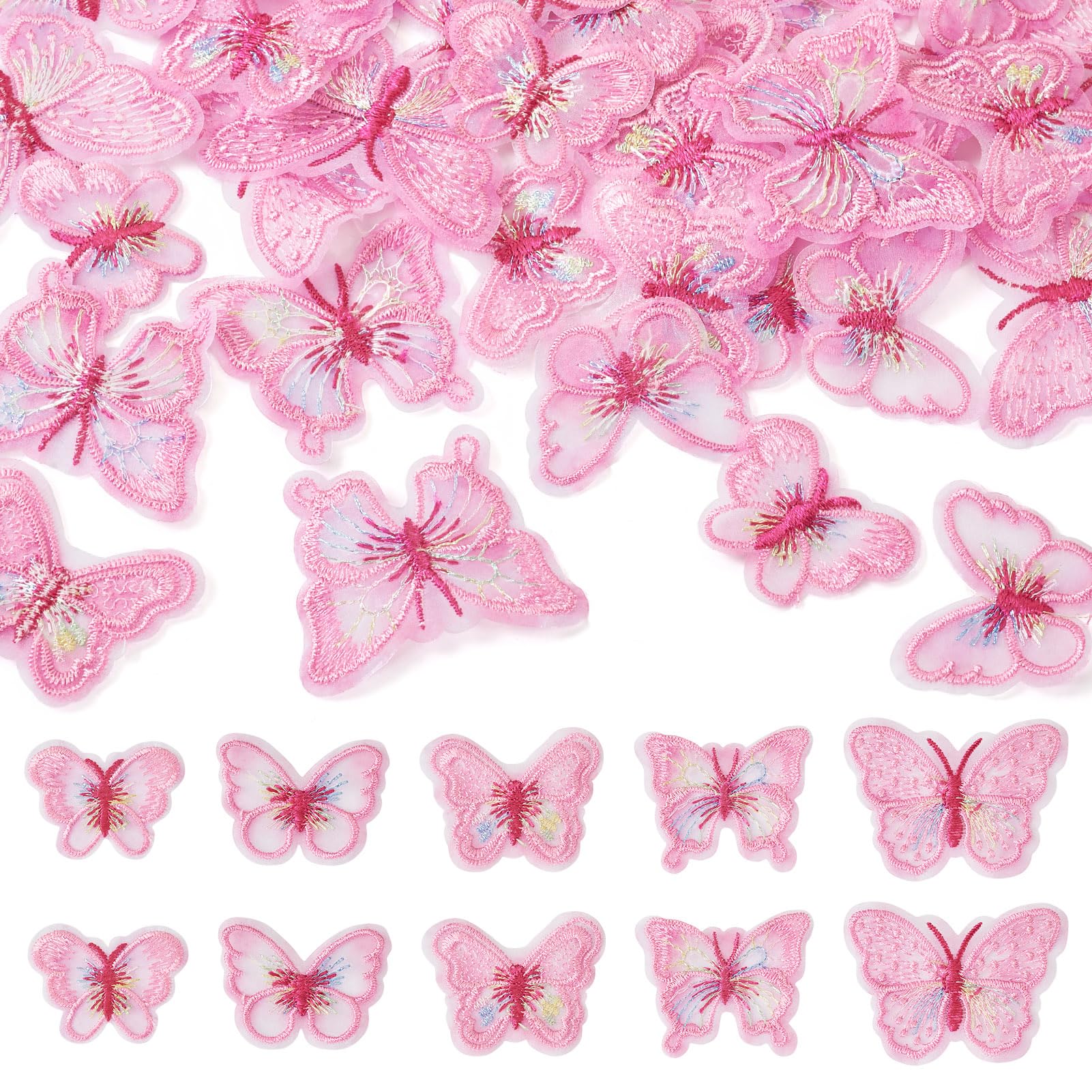 Crafans 40Pcs Butterfly Lace Patches Pearl Pink Butterfly Embroidery Sew on Patch Badges Dress Sewing Insect Embroidered Applique Patches Craft for Sewing Project — image 1