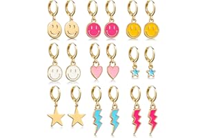 PENXFHZ 9 pairs /18 pairs, college style earrings, fashion personality Hypoallergenic Earrings for Girls smile heart star lightning and colorful pendant, make you look more vibrant, energetic, young