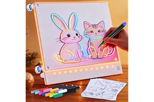 YECUIP Rechargeable LED Drawing Board for Kids with Tracing Pages, Lumi Board Magnetic Light Up Acrylic Dry Erase Board, LED Note Board with 4 Magnets and Built-in Stand Christmas Gift Toy for Kids/Girls