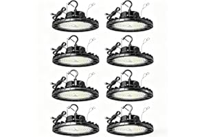 Hylele UFO High Bay LED Lights 200W 28000LM/150W/120W Wattage Switchable Commercial 5000K Daylight Highbay Lighting 0-10V Dim