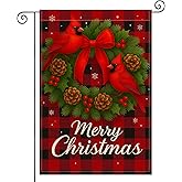 HOMETITUTE Merry Christmas Cardinal Wreath Garden Flag Double Sided 12x18 Inch Burlap Holiday Garden Flag Red Birds Seasonal Banner for Indoor and Outdoor Decoration Yard Lawn Decor