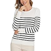Spicy Sandia Women's Lightweight Long Sleeve Crew Neck Sweaters Striped Casual Knit Pullover Tops