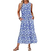 AUSELILY Womens Summer Dresses 2026 Sleeveless Maxi Dress Crewneck Casual Flowy Tiered Sundresses with Pockets