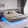 Hasuit Floating Bed Frame California King Size with LED Lights, Metal Cal King Platform Bed, No Box Spring Needed, Easy to Assemble (California King)