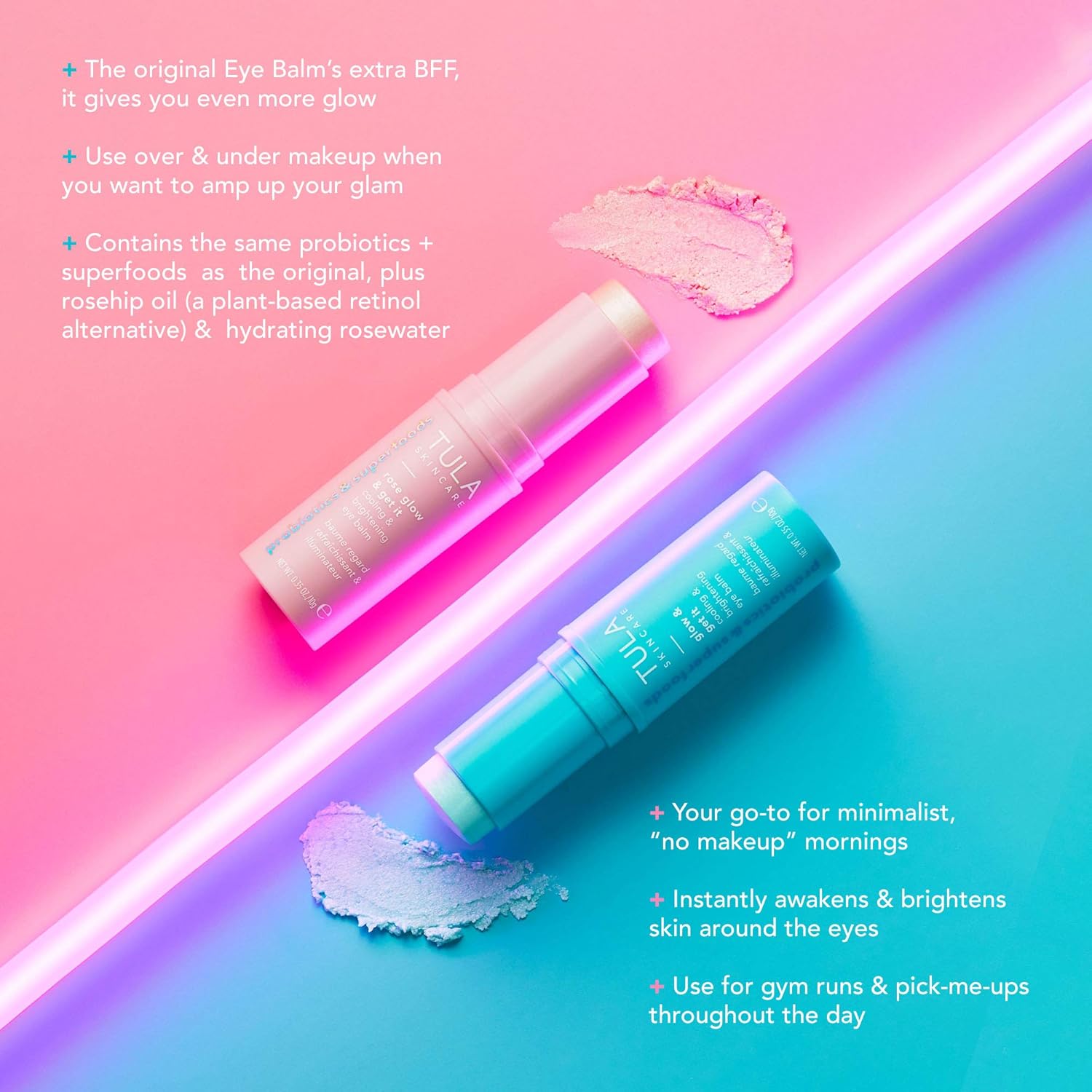 TULA Probiotic Skin Care Rose Glow & Get It Cooling & Brightening Eye Balm | Dark Circle Under Eye Treatment, Instantly Hydrate and Brighten Undereye Area, Perfect to Use On-the-go | 0.35 oz: Beauty