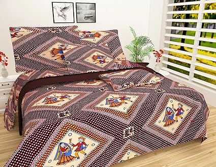 Choice homes Cotton King Size Double bedsheet with 2 Pillow Cover, 90x100-inch(Multicolour