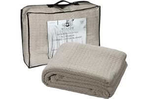 HILLFAIR 100% Combed Cotton Blanket– California King Size Bed Blankets– Warm Soft All Season Breathable Blankets– Extra Large Oversized California King Blanket-Cotton Blankets - California King Sand