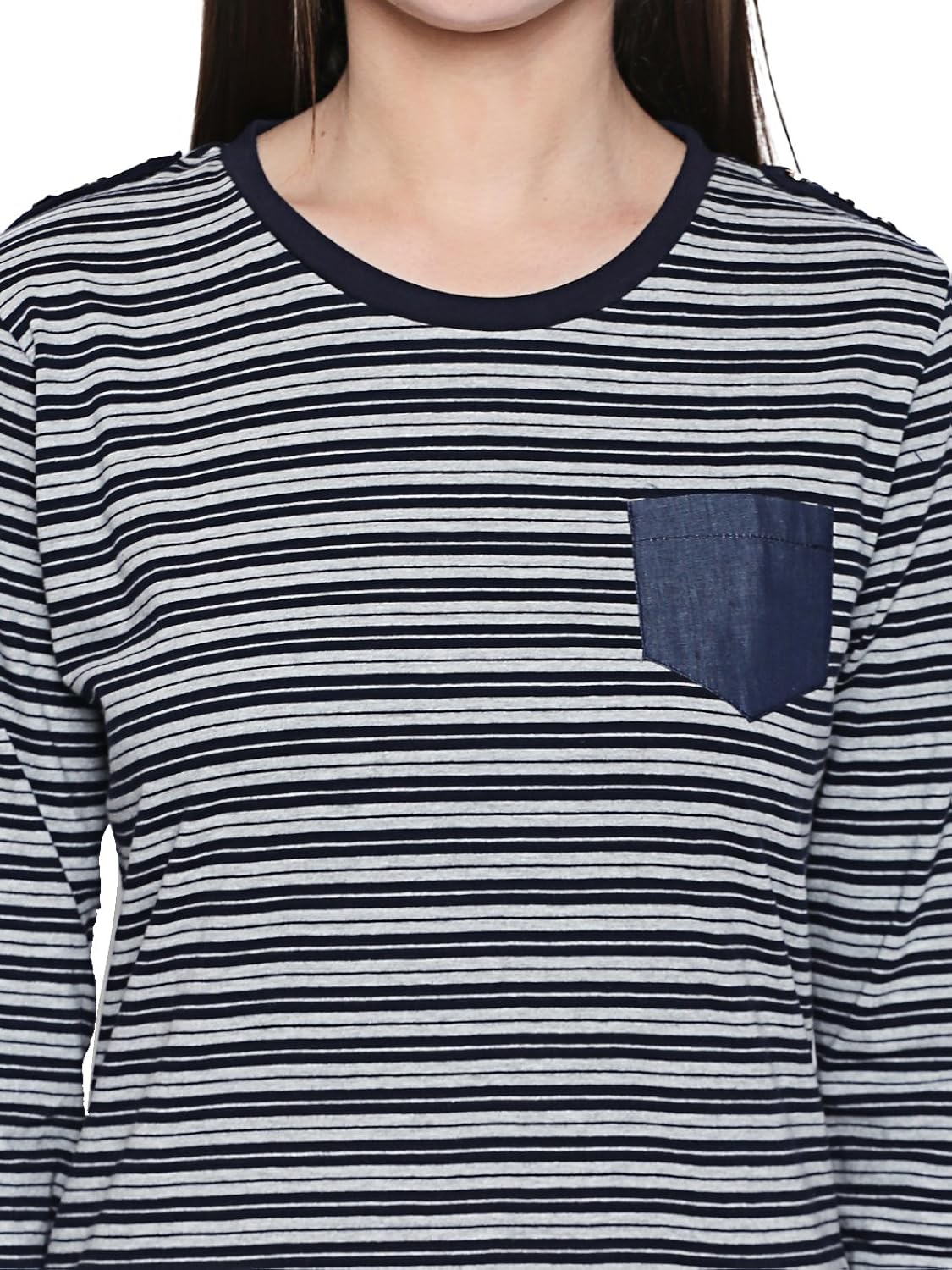 valentine women's navy blue lycra fabric 3/4th sleeves night suit