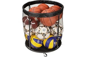 Kingarage Ball Storage Cart, Ball Storage Bin for Balls, Swimming Gear, Toy, 48 Gals Mesh Ball Holder, Basketball Rack with W