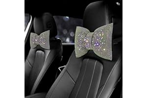 surpassme 2PCS Rhinestone Car Headrest Neck Pillow for Driving with Bling Bling Crystal Bow Pillow Car Accessories for Women (Color)
