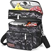 MIYCOO Lunch Bag & Lunch Box for Men Women, Double Deck Leakproof Insulated Soft Large Adult Camping Cooler bag for Work, Beach, Picnic, Travel (Black Camo, 15L)